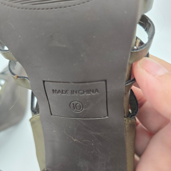 NineWest Womens 10 Hangtuff Olive Green Gladiator Woven OpenToe High Heel Bootie - Picture 8 of 14